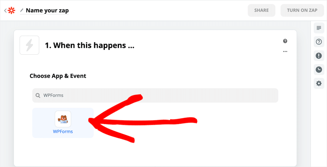 Sélectionnez WPForms dans Zapier