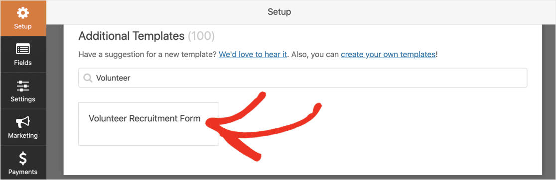 Seleziona il modello di modulo in WPForms