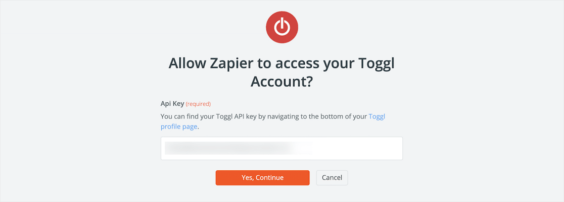 Toggl kunci API di Zapier