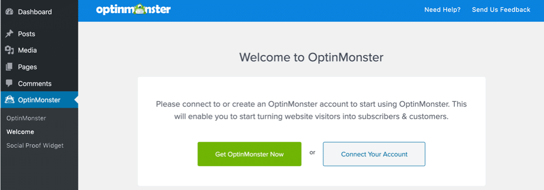 หน้าจอต้อนรับ OptinMonster