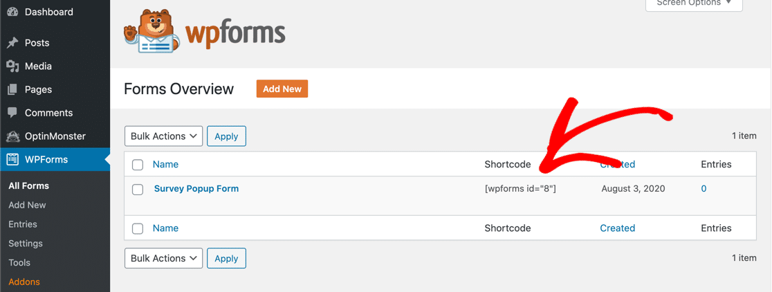 Shortcode del modulo di indagine popup