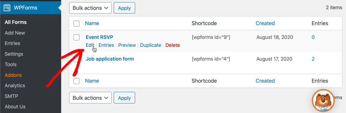 Modifica modulo RSVP in WordPress