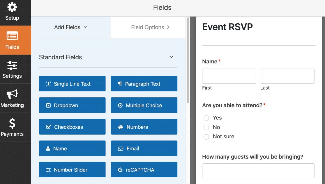 Formular RSVP în form builder în WordPress