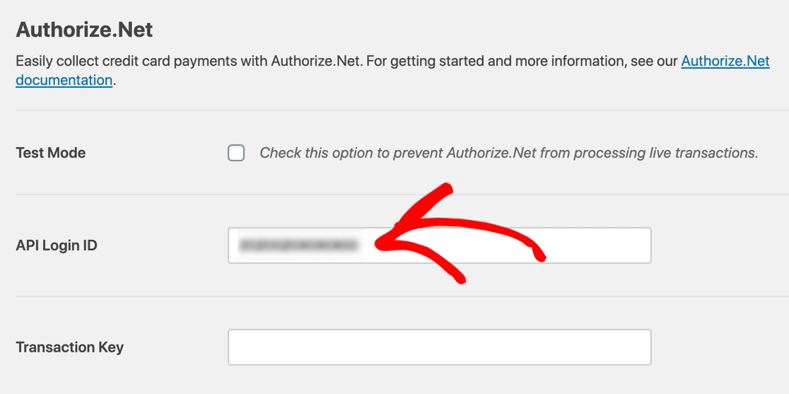 Chave API do formulário de pagamento Authorize.Net