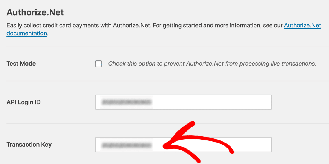 Clé de transaction du formulaire de paiement Authorize.Net