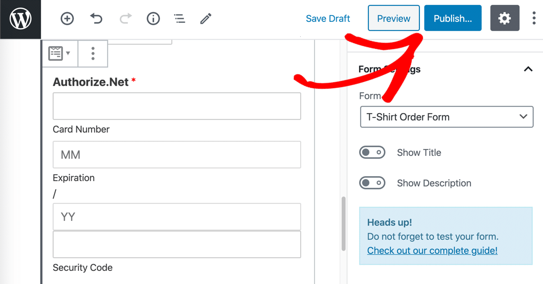 Publikasikan formulir pembayaran Authorize.net di WordPress