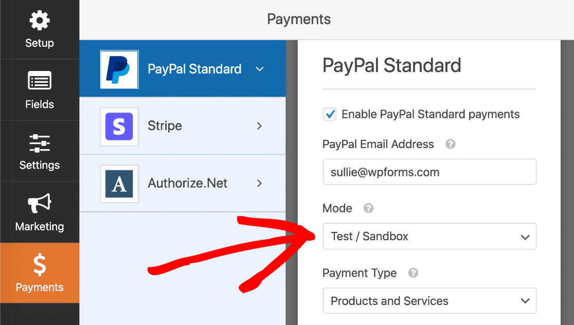 Modulo di pagamento online in modalità Sandbox PayPal