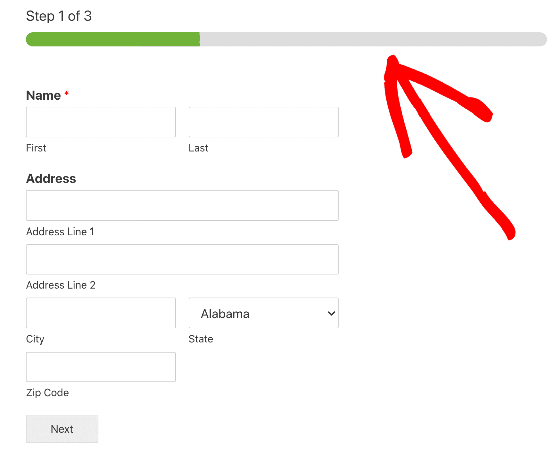 Barra di avanzamento del modulo di pagamento online