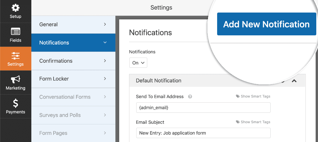 Impostazioni di notifica del modulo in WordPress