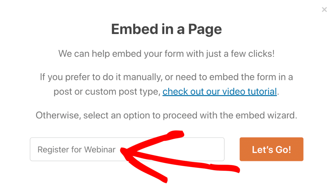 Nome para o formulário integrado GoToWebinar personalizado