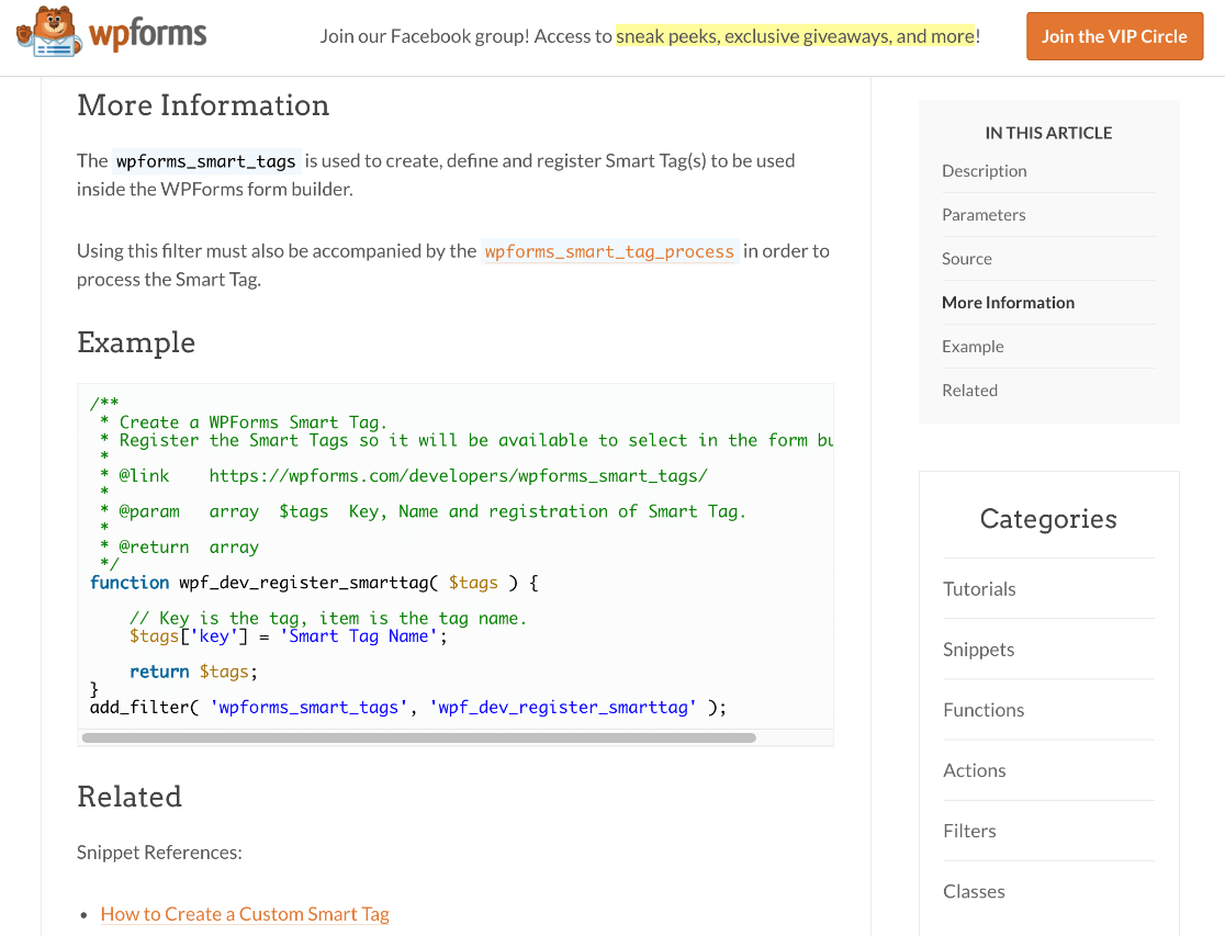 Exemple de documentation de développeur WPForms