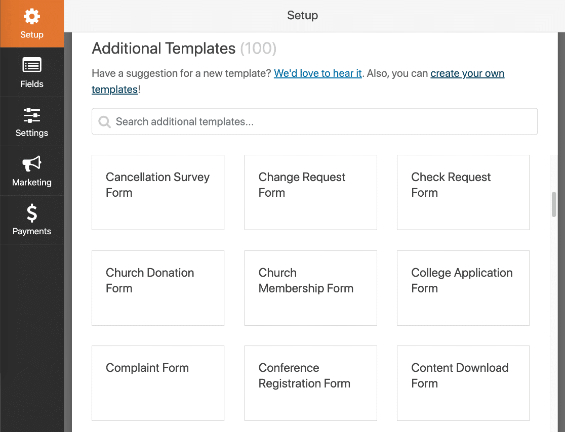 WPForms form şablonları