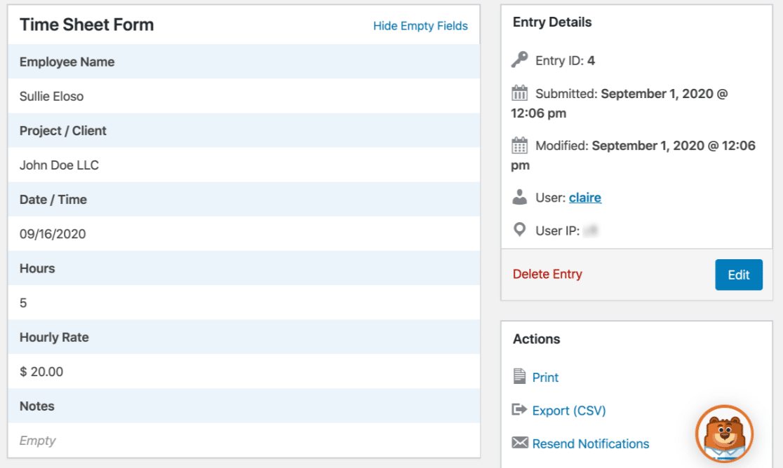 Visualizza una voce di modulo in WPForms