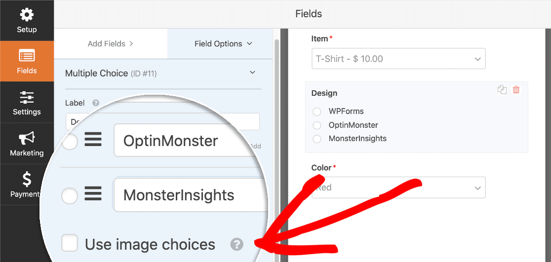 Utilice opciones de imagen en un formulario de WordPress