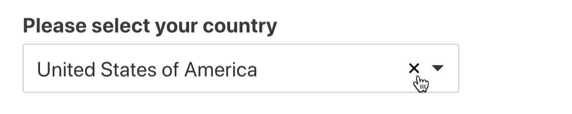 Cliquez sur X dans la liste déroulante des pays modernes