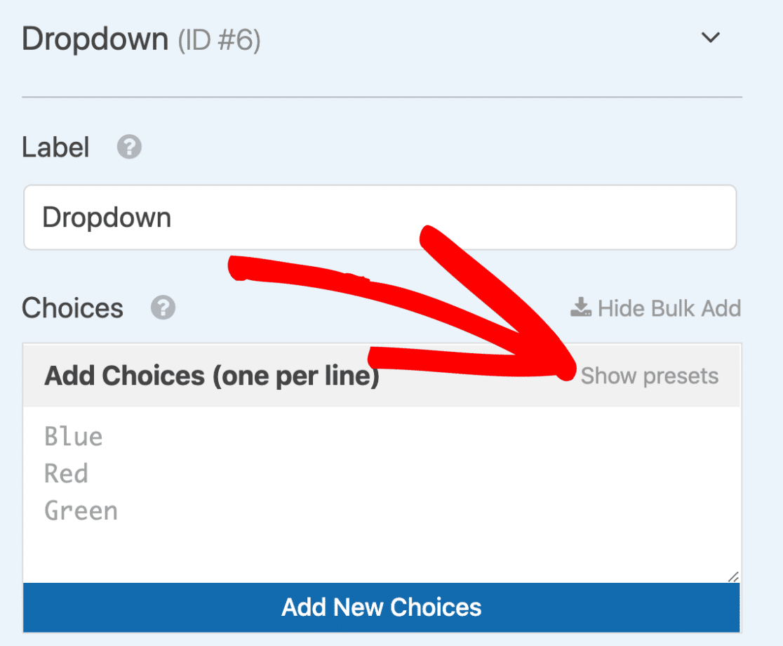 WPForms-Ländervoreinstellungen für Dropdown-Liste anzeigen