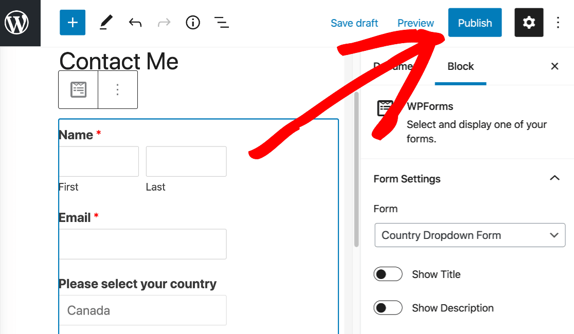 Publicați formularul cu lista drop-down a țării în WordPress