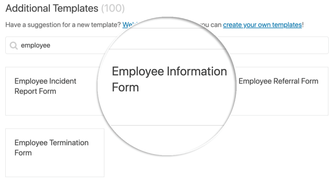 Wählen Sie die Vorlage für das Mitarbeiterinformationsformular