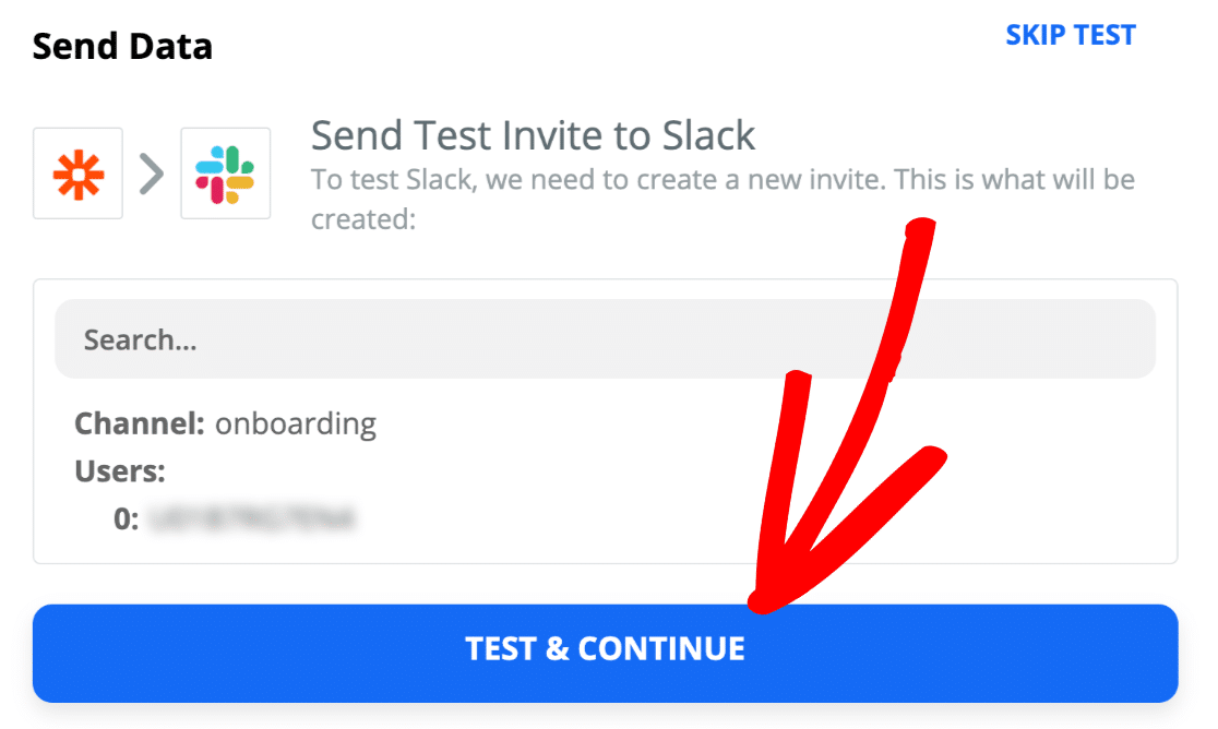 Uji langkah terakhir di Slack auto invite zap