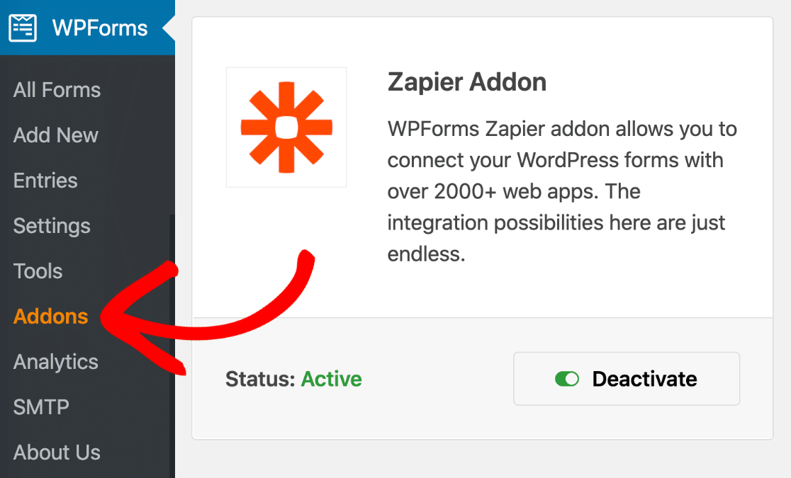 قم بتثبيت وتفعيل الملحق Zapier في WPForms