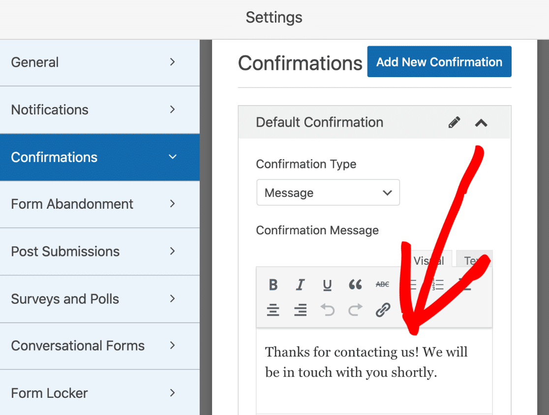 Configuración de confirmación del formulario de recomendación de un amigo