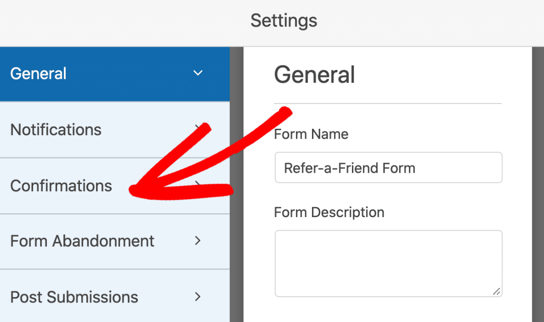 Configuración de confirmación del formulario de recomendación de un amigo