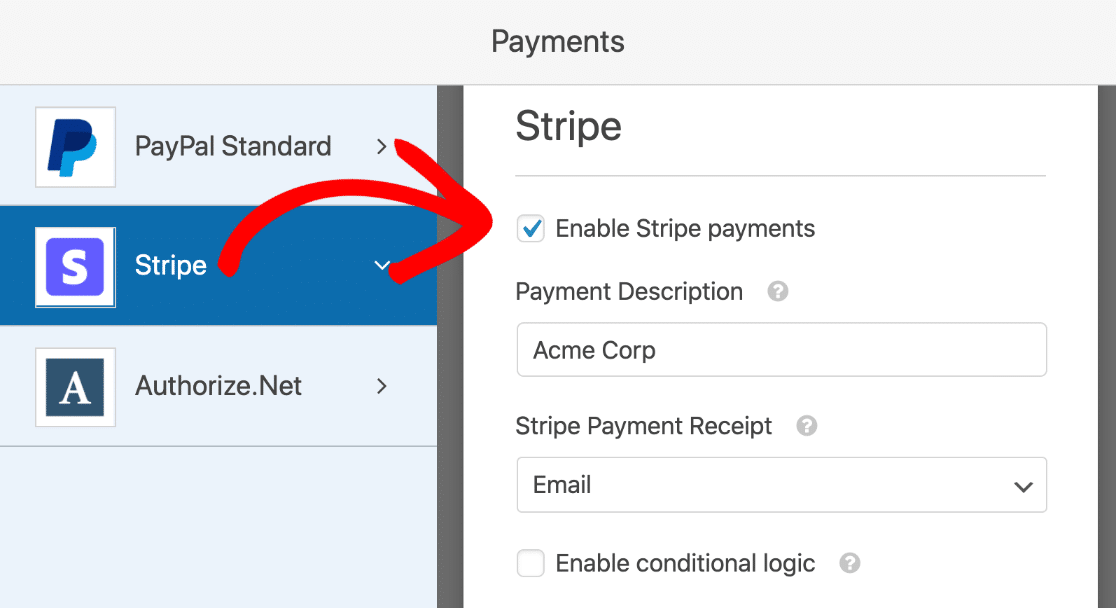 Abilita i pagamenti Stripe sul modulo di caricamento dei file