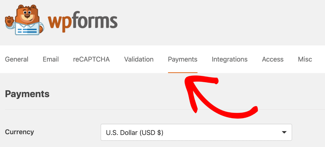 Configurações de pagamento WPForms para formulário de upload de arquivo