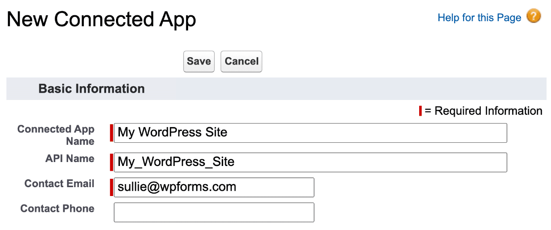 為 WordPress 集成創建 Salesforce 應用程序