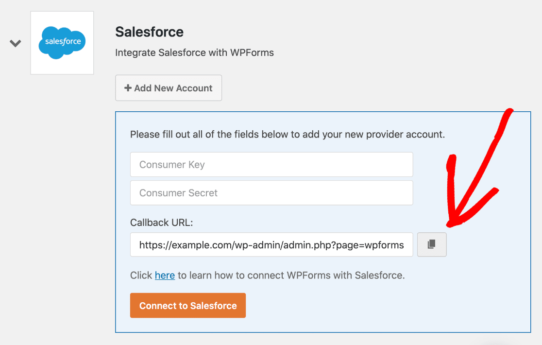 Copiar URL de devolución de llamada de Salesforce