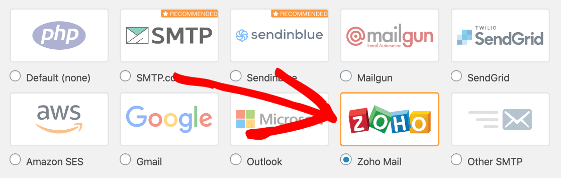 WordPress에서 Zoho Mail SMTP 선택