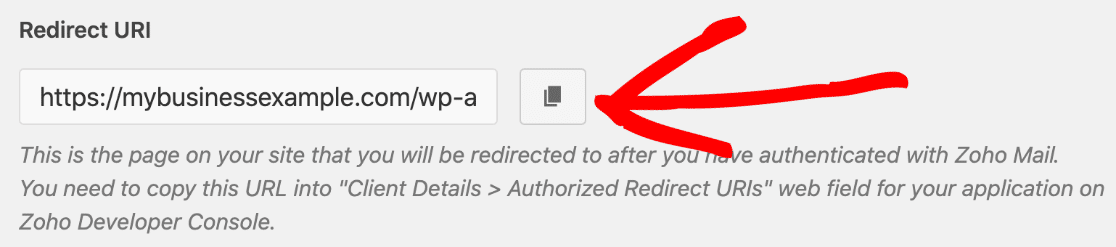 Copiez l'URI de redirection pour Zoho Mail SMTP