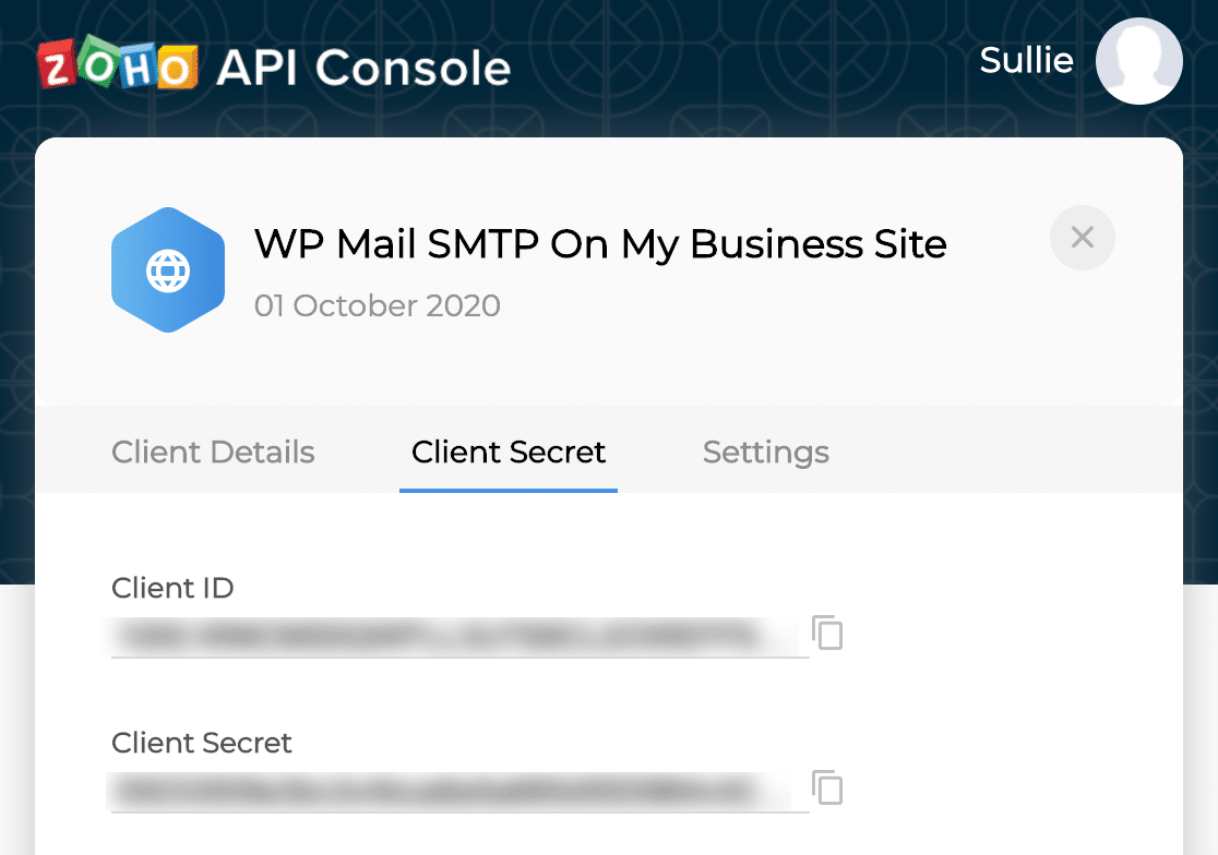 Учетные данные Zoho Mail SMTP API