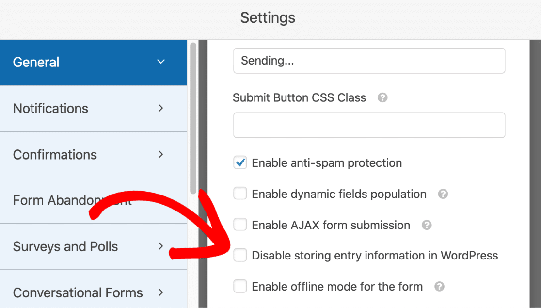 Désactiver le stockage des informations d'entrée de formulaire dans la case à cocher WordPress