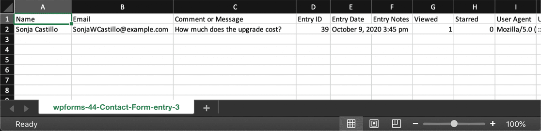 Excel CSV 文件中的 WordPress 表单条目