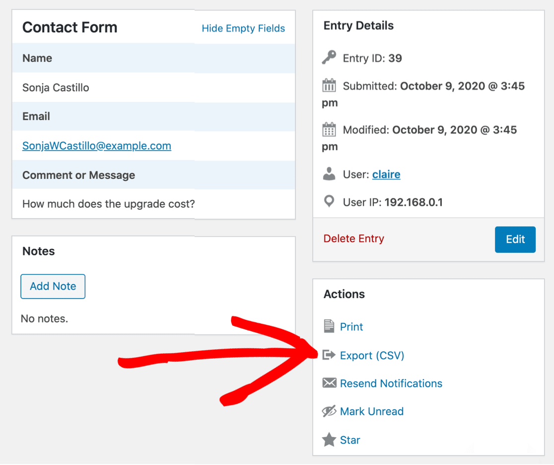 Exportar entrada individual para CSV