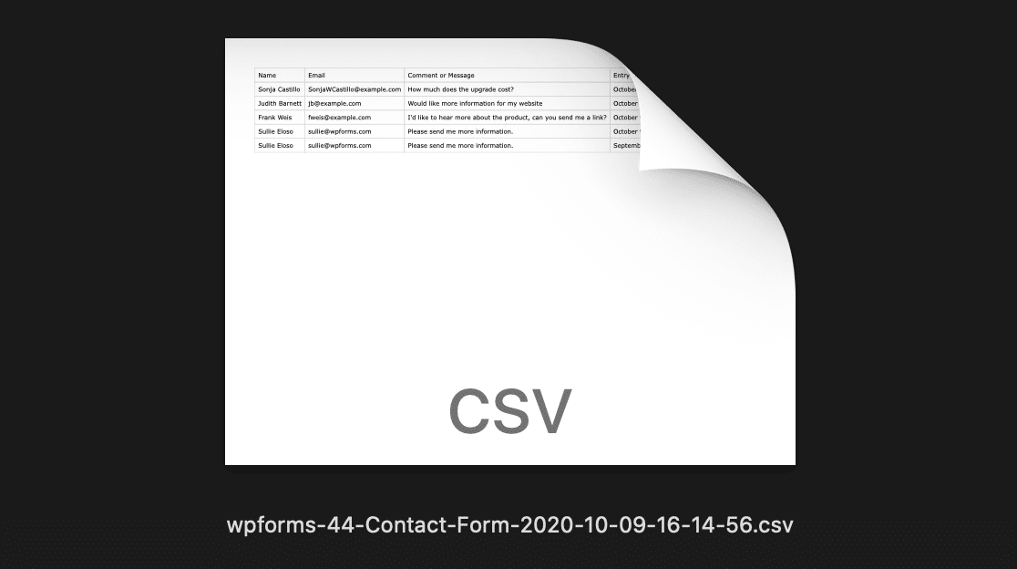 Exporter toutes les entrées de formulaire au format CSV à partir de WordPress