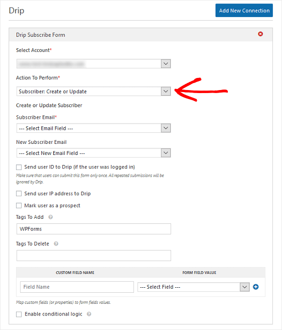 Einstellungen für die Tropfaktion