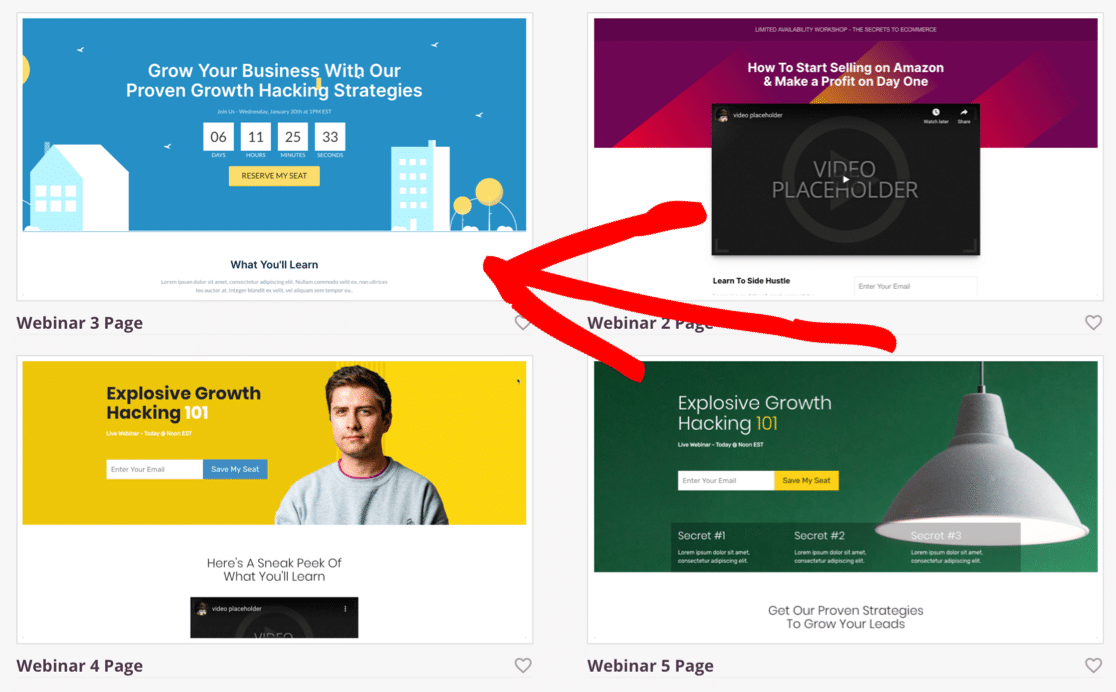 Wählen Sie eine WordPress-Webinar-Landingpage-Vorlage in SeedProd