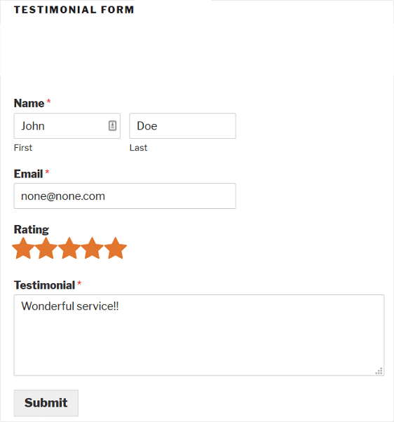 jenis formulir testimonial dari formulir wordpress