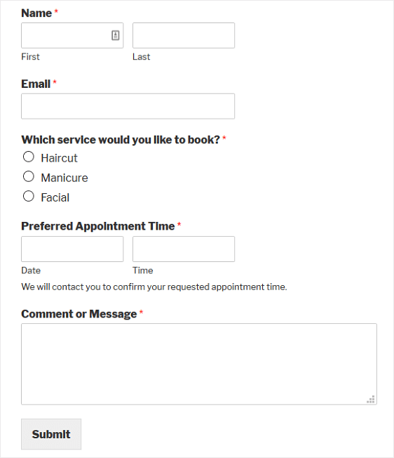 Formulário de reserva do cliente final