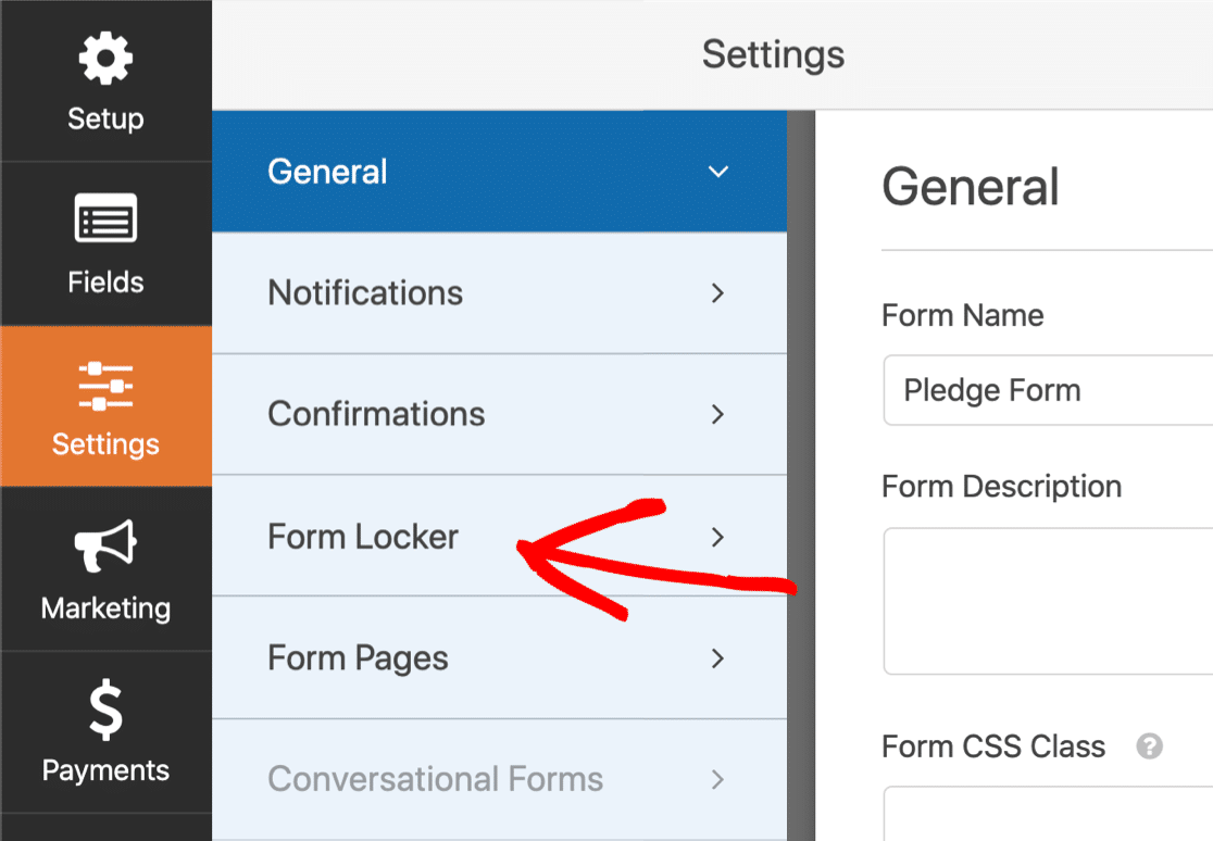 Настройки Form Locker в WPForms