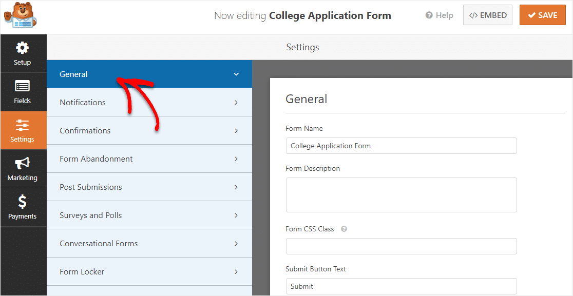 formulario de configuración para solicitudes universitarias