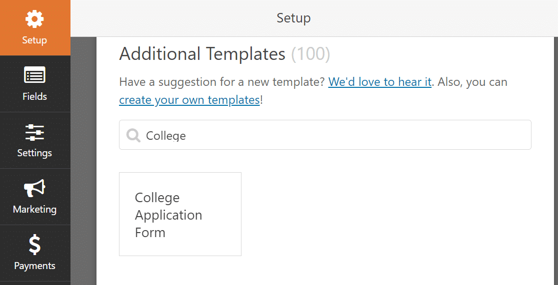 apri il modello di modulo di domanda del college