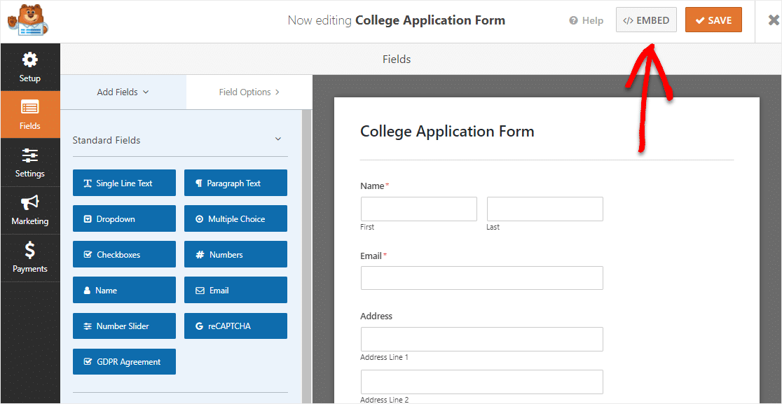 incrustar el formulario de solicitud de la universidad en el sitio web de wordpress