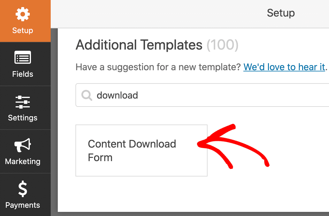 Modello di modulo per il download dei contenuti