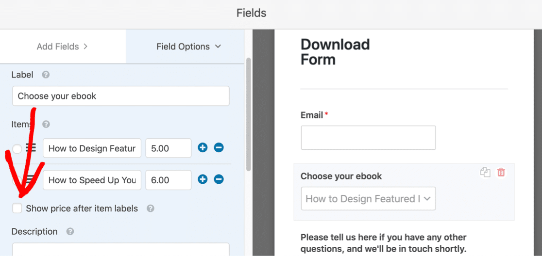 Mostra i prezzi sul modulo di download di WordPress