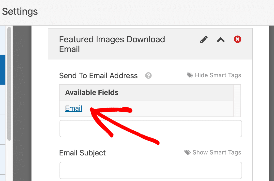 Adicionar marca inteligente para o campo de e-mail