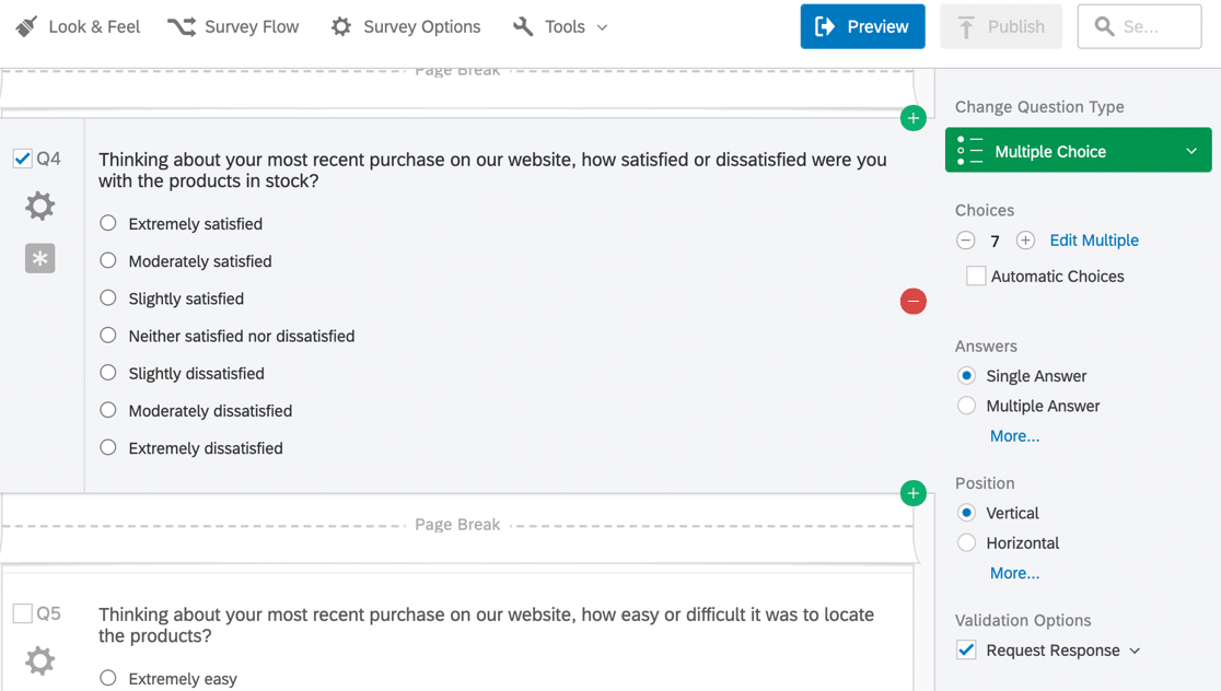 Interfaccia del generatore di sondaggi di Qualtrics