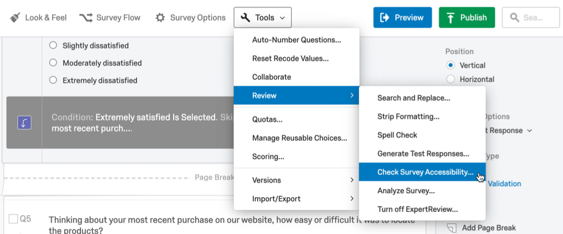 Qualtrics-Umfrageoptionen und -Tools